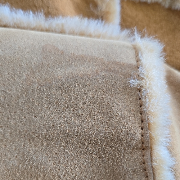 B. Lucid Vintage Y2K Stylish Tan Suede Leather Jacket With Faux Fur Trim - Picture 10 of 12